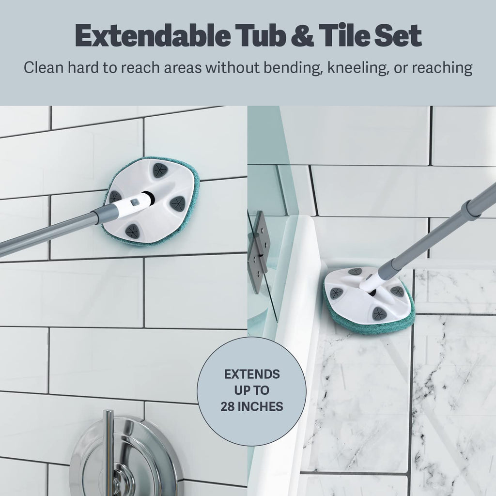 Casabella Tub and Tile Brush with 28" Extendable Handle and Scrubber Pad Refill