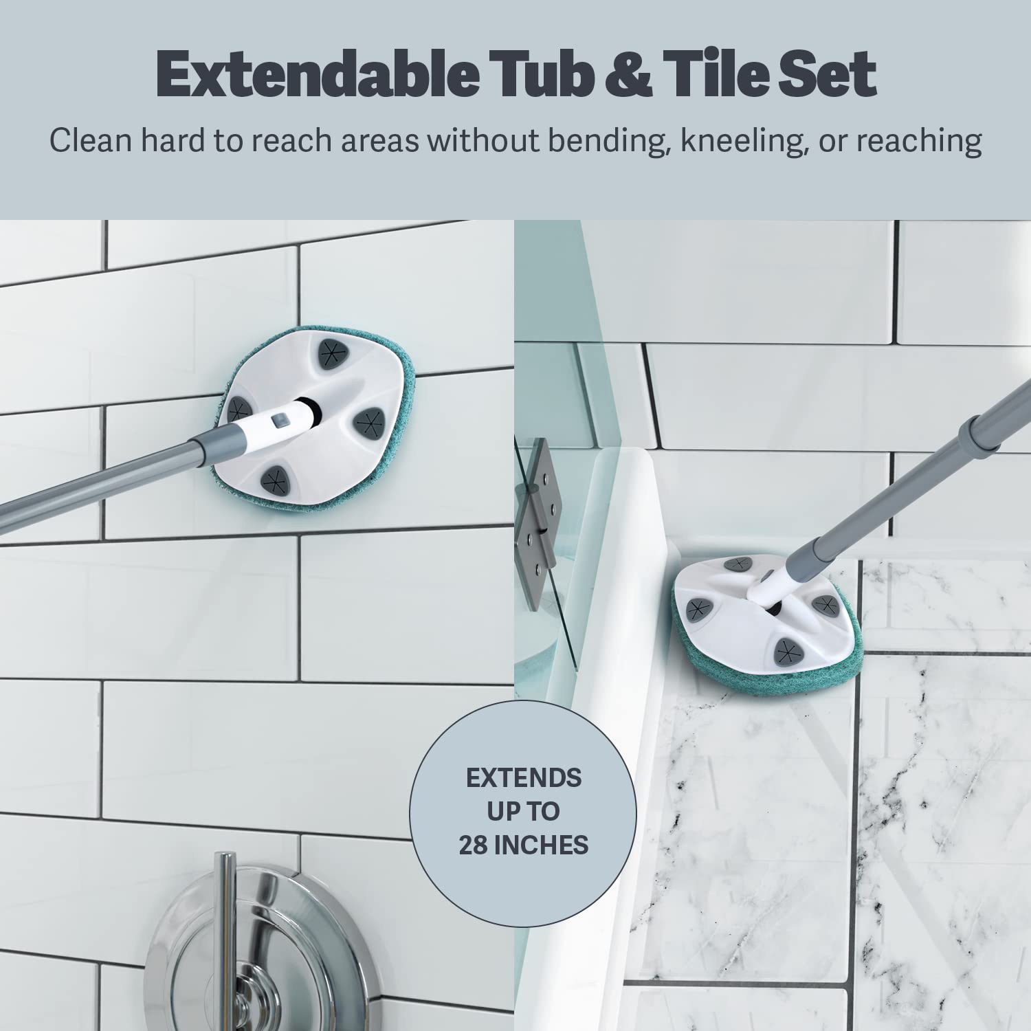 Casabella Tub and Tile Brush with 28" Extendable Handle and Scrubber Pad Refill
