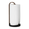 Umbra Bellwood Paper Towel Holder for Kitchen Countertop, with Real Wood Stand and Weighted Metal Base, Black/Walnut