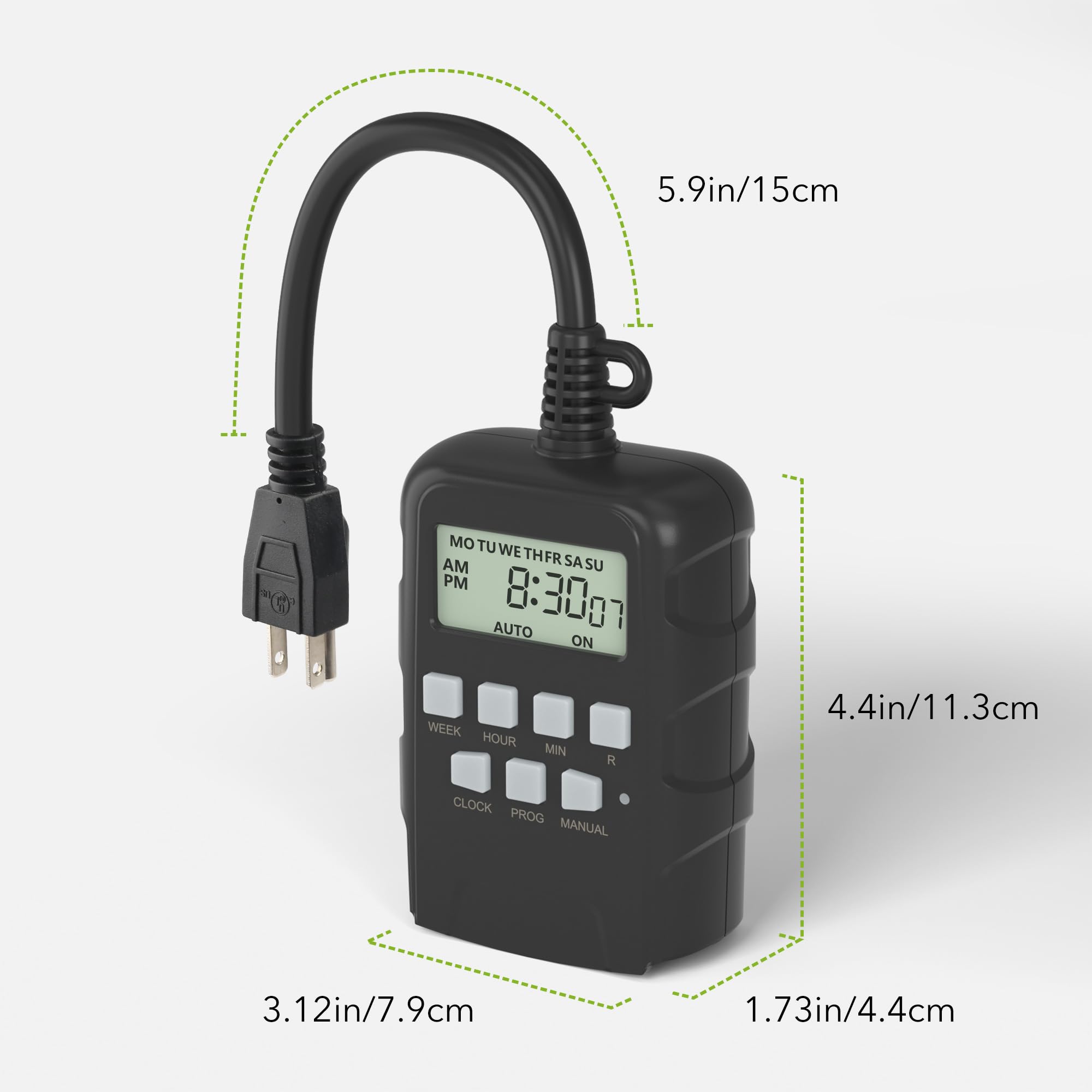 BN-LINK 7 Day Outdoor Heavy Duty Digital Programmable Timer, 125VAC, 60Hz, Dual Outlet, Weatherproof, Heavy Duty, Accurate for Lamps Ponds Christmas Lights 1875W 1/2HP ETL Listed