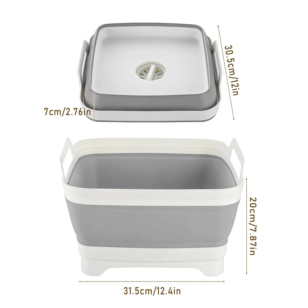 NIKONIKO Collapsible Sink, 9L Portable Wash Basin with Handle and Drain Plug, Grey