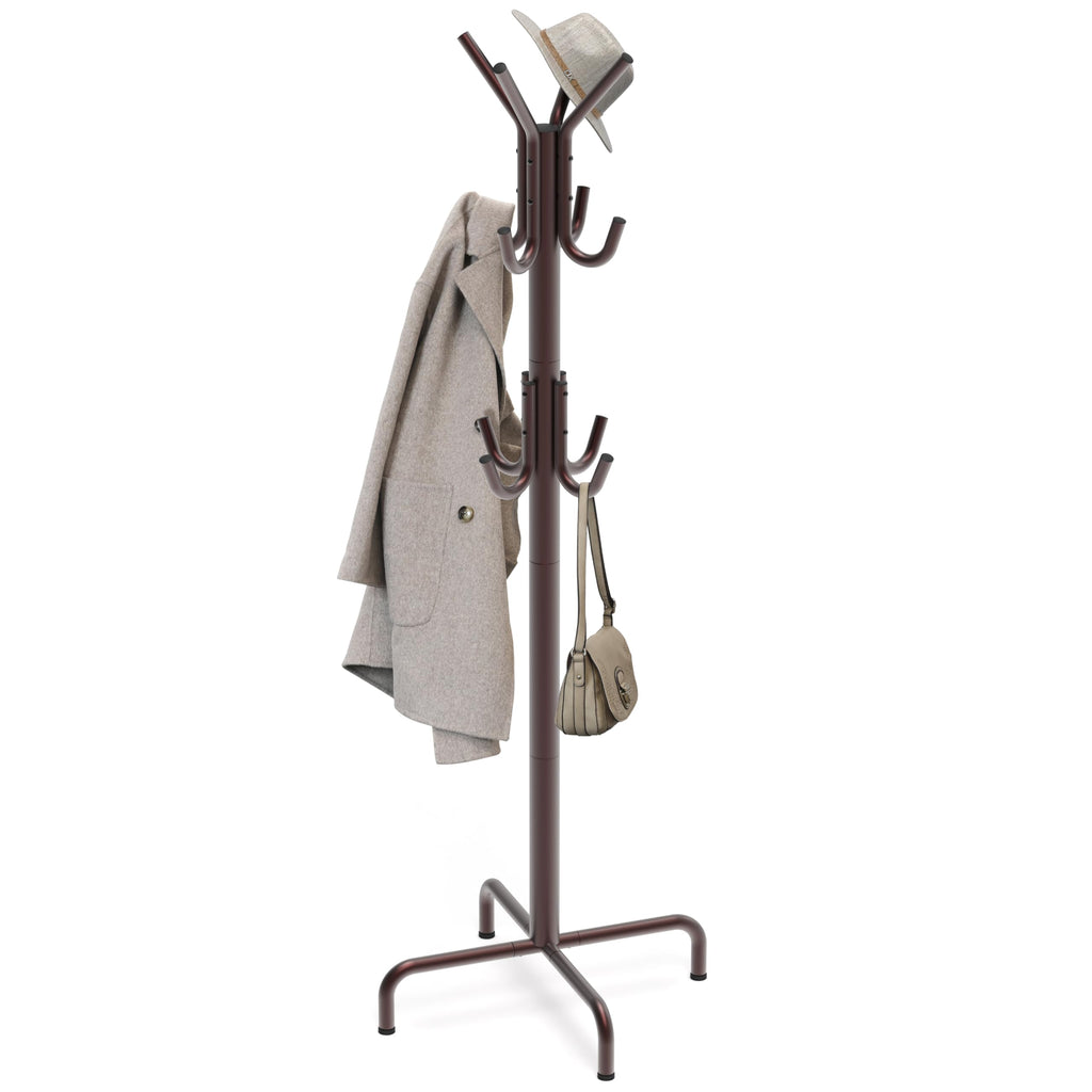 Simple Houseware Free Standing Coat and Hat Hanger Organizer Rack for Entryway, Bedroom, and Hallway, 12 Hooks, Bronze
