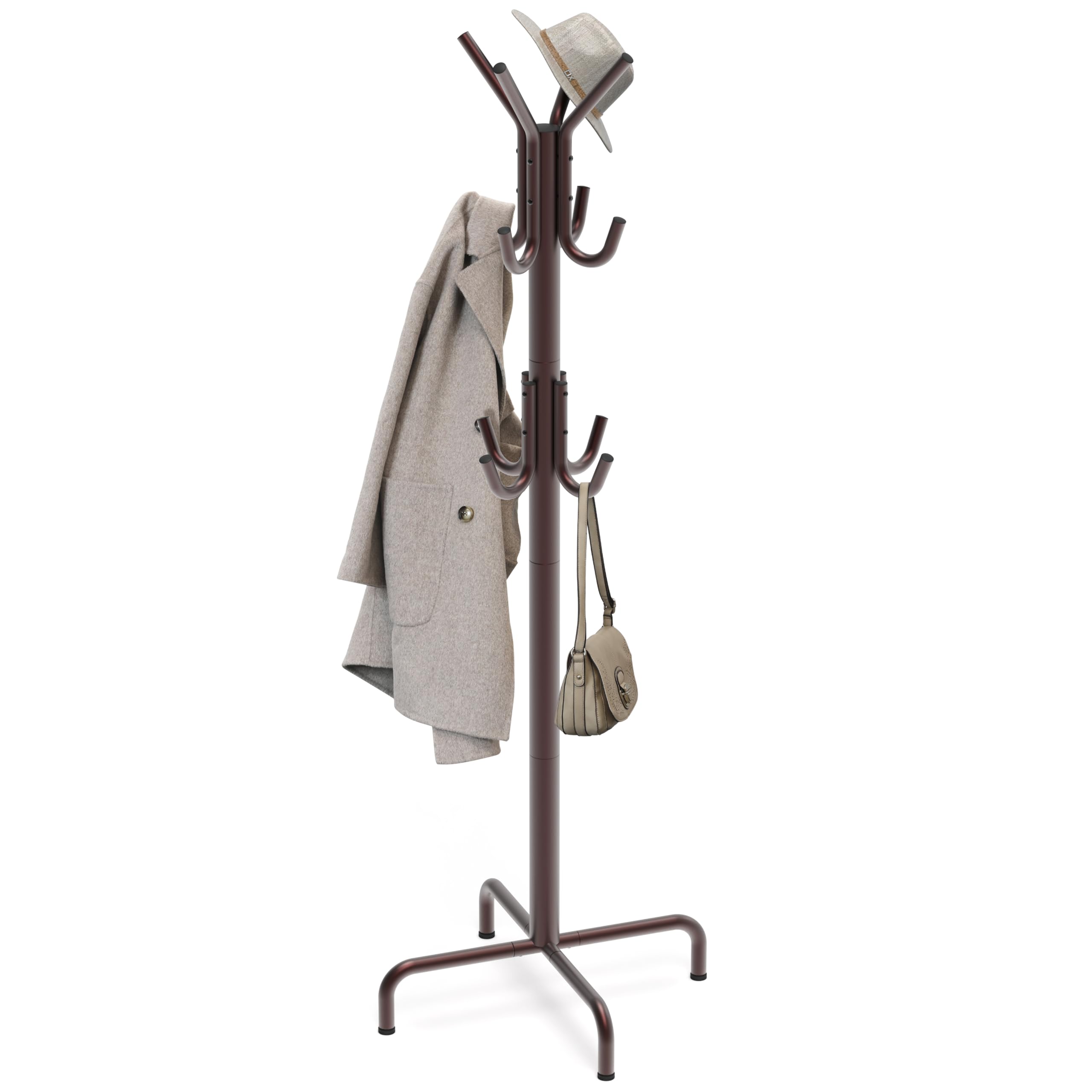 Simple Houseware Free Standing Coat and Hat Hanger Organizer Rack for Entryway, Bedroom, and Hallway, 12 Hooks, Bronze