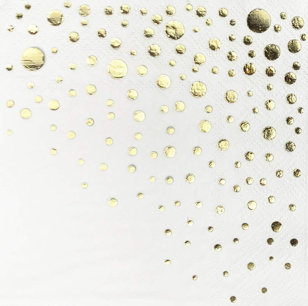 Stylish Gold Cocktail Napkins, 100 Holiday Cocktail Napkins, Paper Christmas Cocktail Napkins, 3-Ply White and Gold Napkins, 5 x 5 Inch Gold Party Napkins, Disposable Gold Napkins, Dessert Napkins