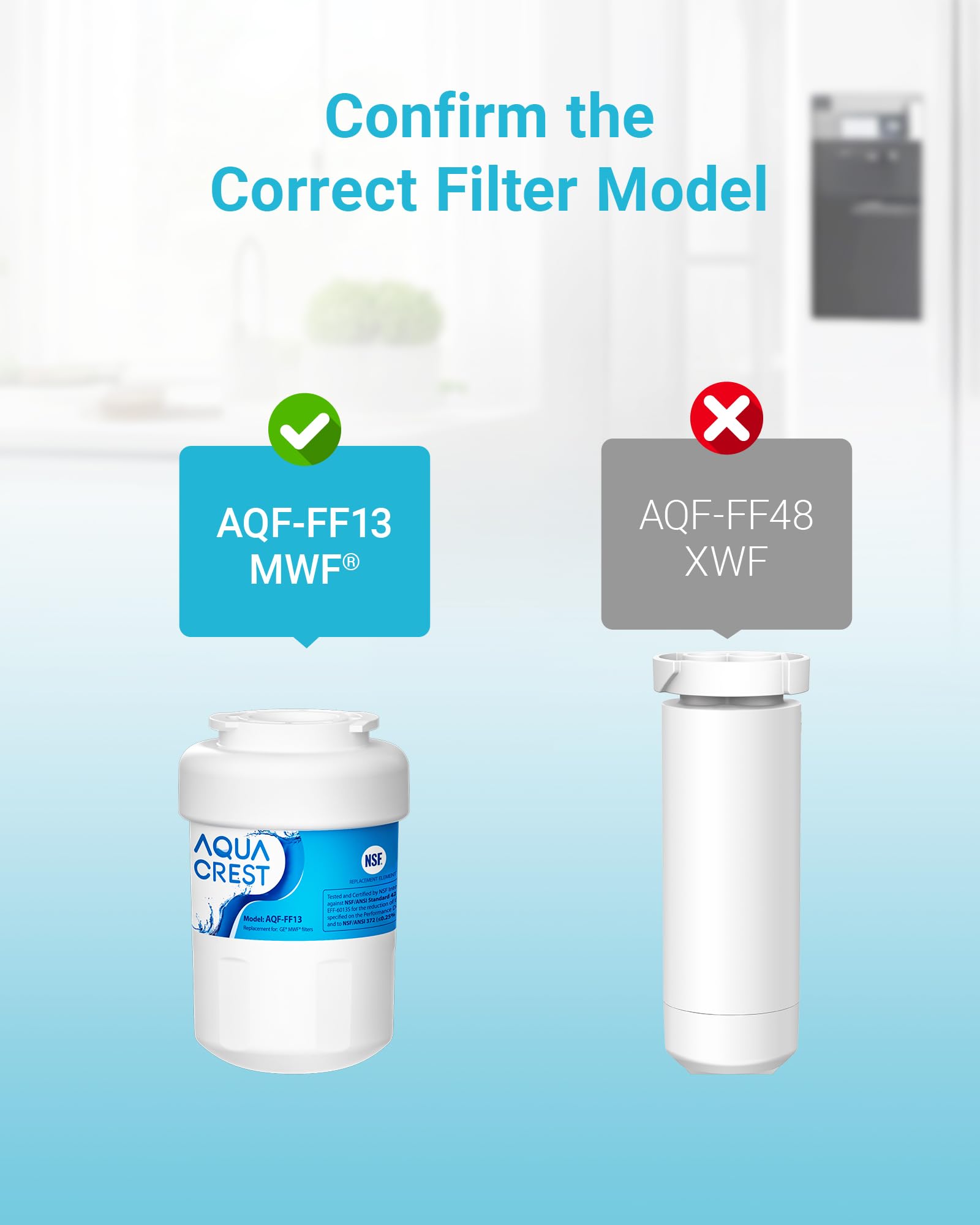 AQUA CREST MWF Refrigerator Water Filter, Replacement for GE® Smart Water MWF, MWFINT, MWFP, MWFA, GWF, HDX FMG-1, GSE25GSHECSS, WFC1201, RWF1060, 197D6321P006, Kenmore 9991