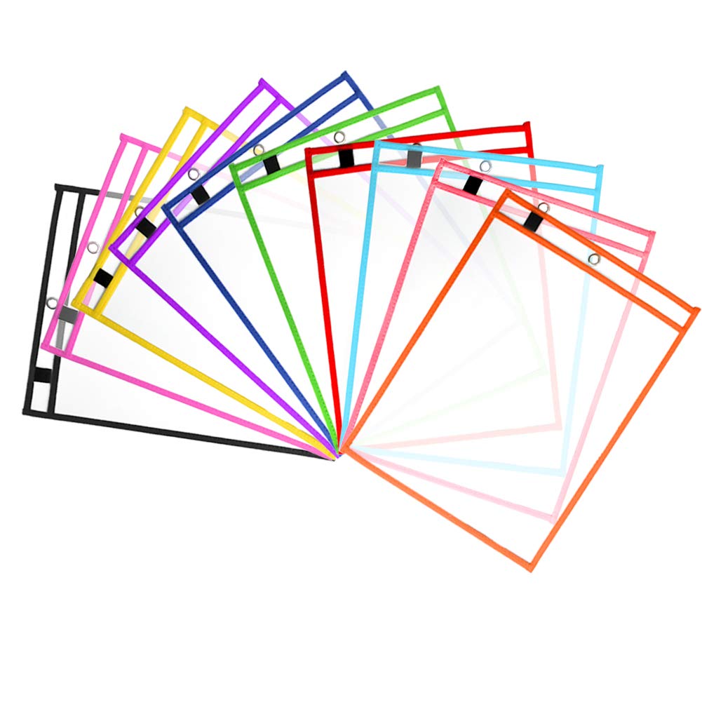 Dry Erase Pockets Sheet Protectors 30 Pack Reusable Oversized 10" x 13" Clear Durable Plastic Sleeves with 12 Pens, 4 Erasers and 2 Rings for Classroom Organization, Teacher and School Supplies