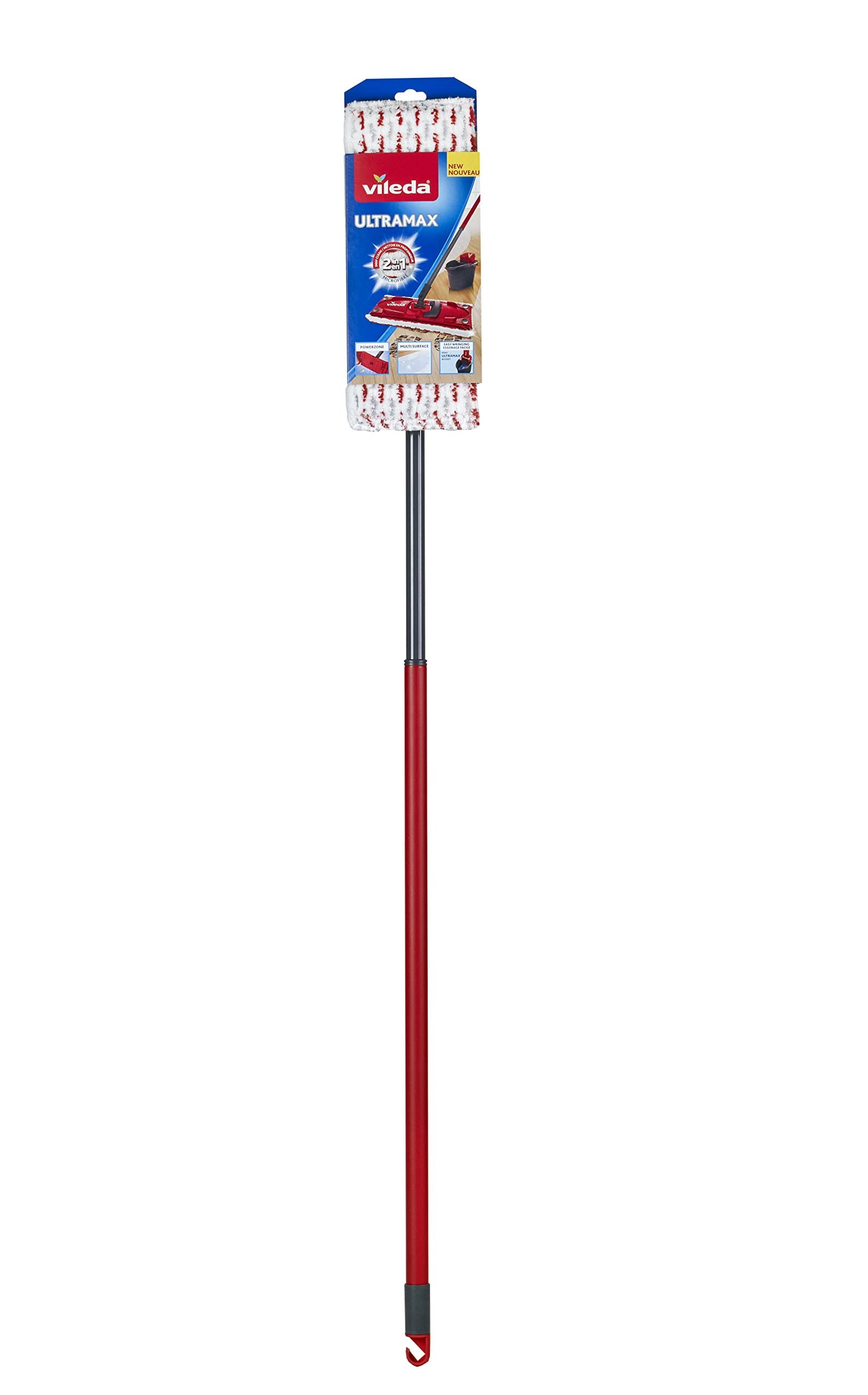 Vileda UltraMax Flat Mop with Multi-Piece Handle | Perfect Mop for Walls and Ceilings | Machine-Washable Mop Head