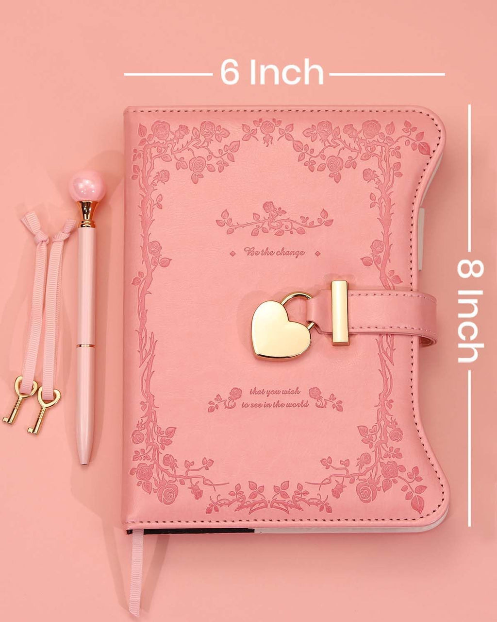 Hoci Poci Diary with Lock and Keys for Girls Gift Ideas, Refillable Journal for Women, Secret Notebook with Lined Pages for Writing Drawing, Pen and Bookmark Included (Pink)