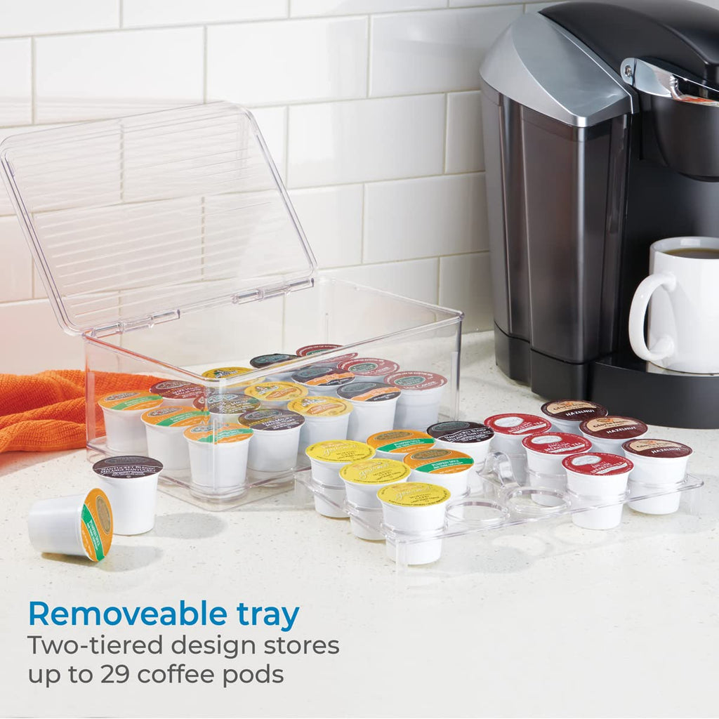 iDesign Linus Stacking 2-Tier Single Serve Coffee Pod Holder with Lid-Clear
