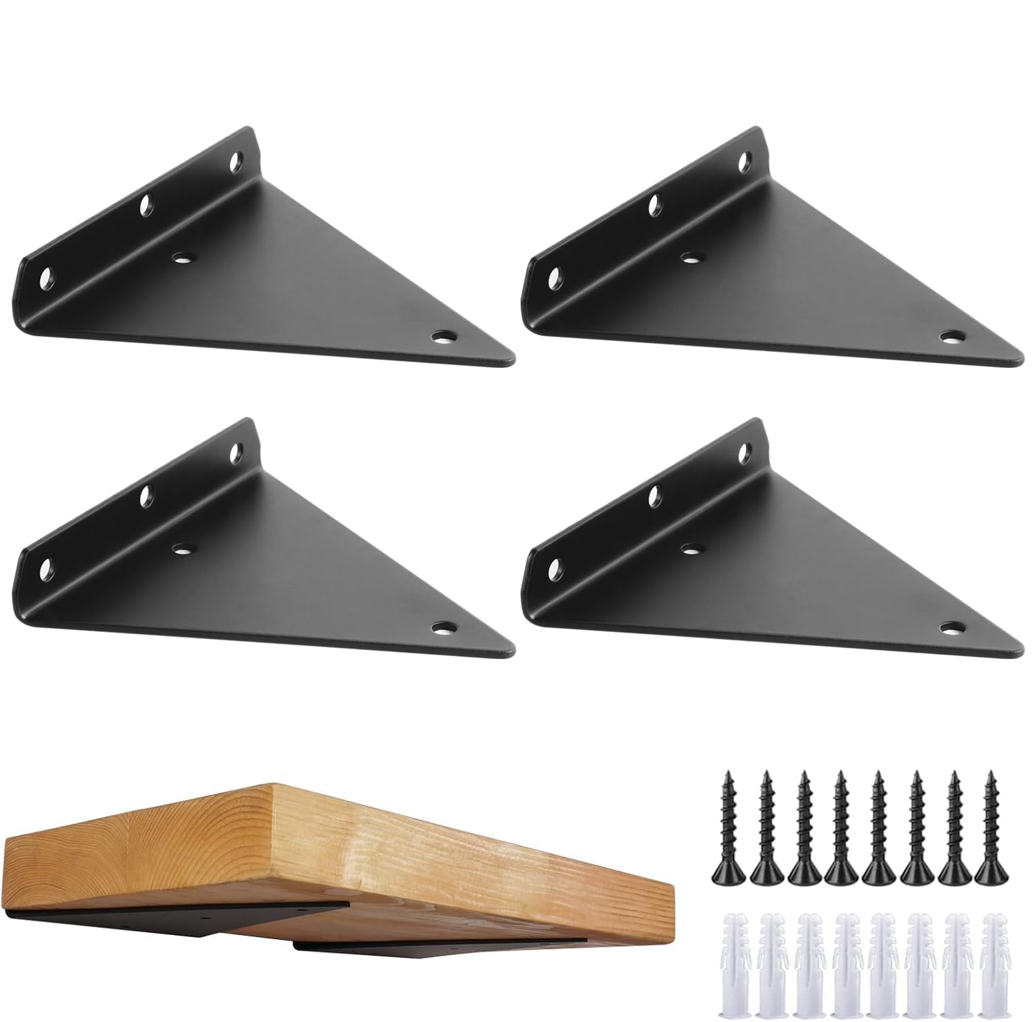 OVOV Triangle Shelf Brackets 3 inch 4 Pack Heavy Duty Floating Shelf Bracket Metal Hidden Brackets for Shelves Decorative Shelves Support （Black