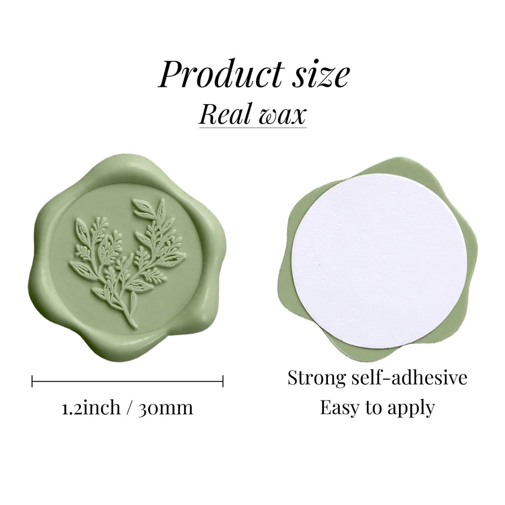 UNIQOOO Wax Seal Stickers - Eucalyptus Wedding Invitation Envelope Seal Stickers, 50 Pcs Self- Adhesive Sage Green Stickers, Perfect for Invitation, Christmas, Gift Wrapping