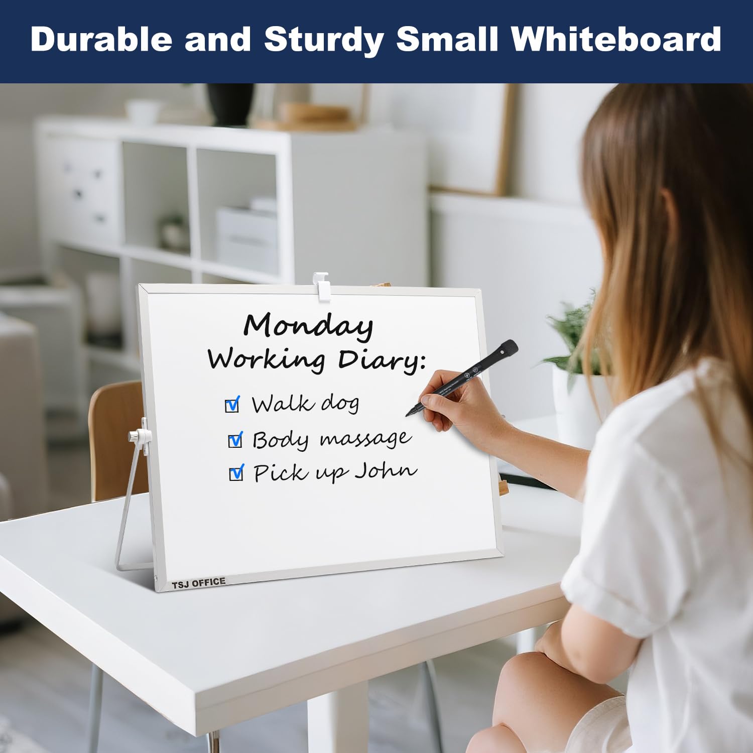 TSJ OFFICE Dry Erase White-Board - 12 X 16 Inches Portable Small Magnetic Whiteboard with Hooks for Wall, Mini Desktop Whiteboard 360 Degrees Revolving Double Sided Stand for Office, Home, School