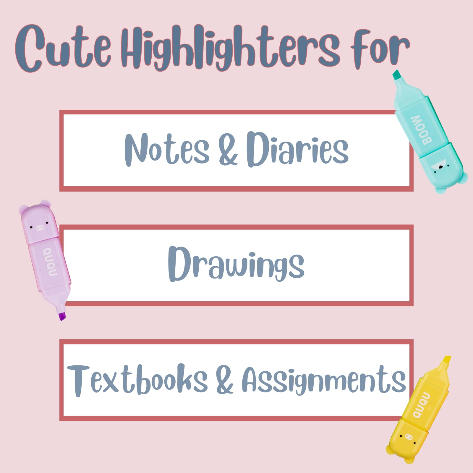 Corbekel 24 PCS Cute Mini Highlighters in 2 Style (Bear & Rabbit), Kawaii Highlighters for Kids & Adults, Small Multi Colored Highlighters Pastel Set