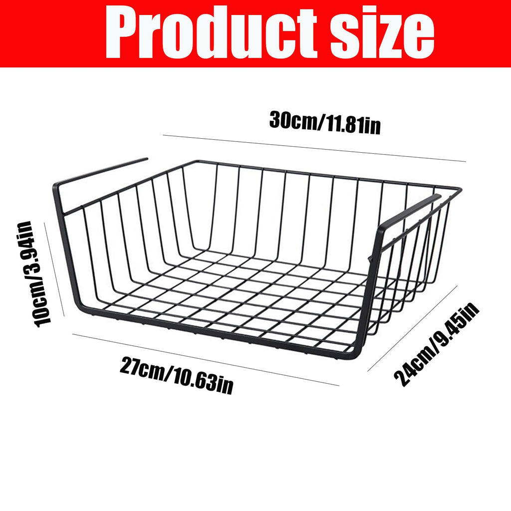 BEANPRECOY 3 Pcs Under Shelf Basket, Under Shelf Storage Basket, Dormitory & Office Desk Kitchen Storage Rack Multifunctional Hanging Basket for Kitchen, Bedroom, Closet, Pantry (Black)