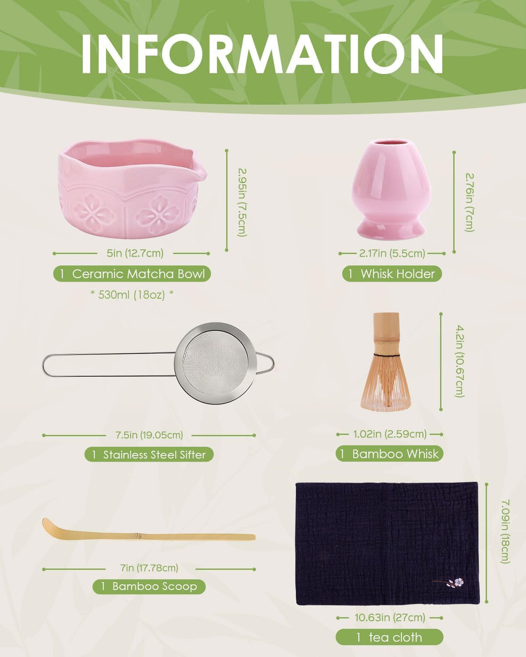 Matcha Whisk Set, Ceramic Matcha Set Includes Matcha Bowl with Spout, Matcha Whisk and Holder,Matcha Kit Gift for Matcha Lovers Beginners (Pink, 6Pcs/Set)