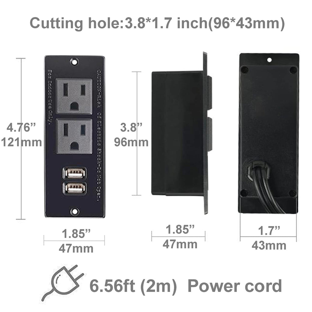 Desktop Power bar with 2 Outlets 2 USB 2.1A Insert Mounting Good for Tabletop Sofa Cabinet Nightstand