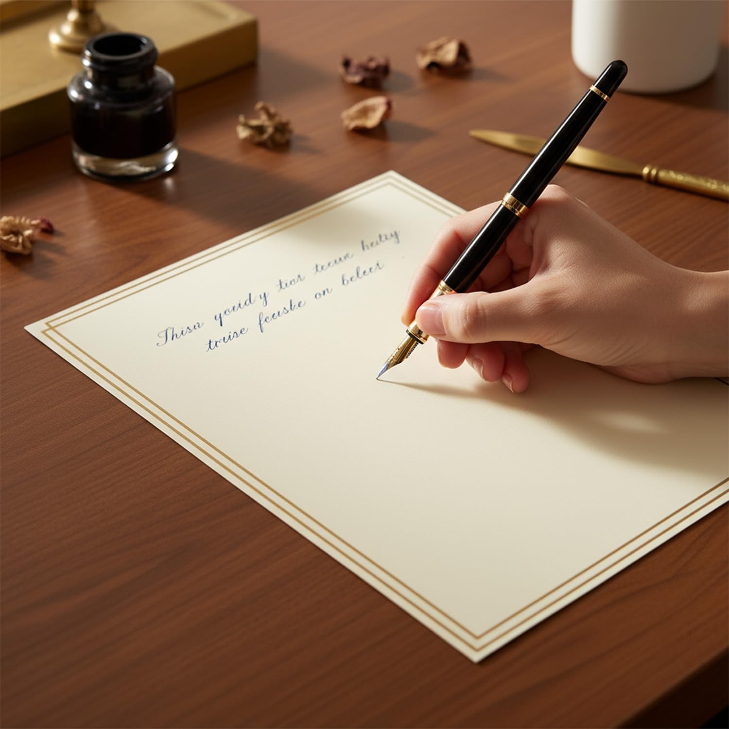 Acidea 150 Pieces Stationery Set with Gold Border, Luxury Gold Border Business Envelopes Letter Writing Paper Stickers, Letter Paper and Envelopes Set for Birthday Wedding Invitation Love Letters