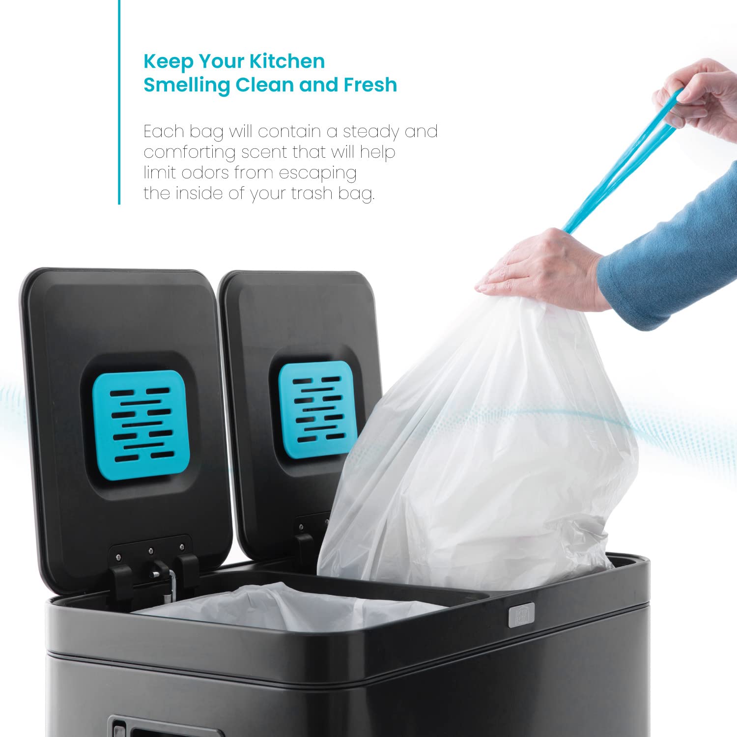 Home Zone Living 8 Gallon Kitchen Trash Bags with Drawstring Handles, Heavy Duty Custom Fit Design for 30 Liter Dual Recycling Liners, Code 30R, 60-Count
