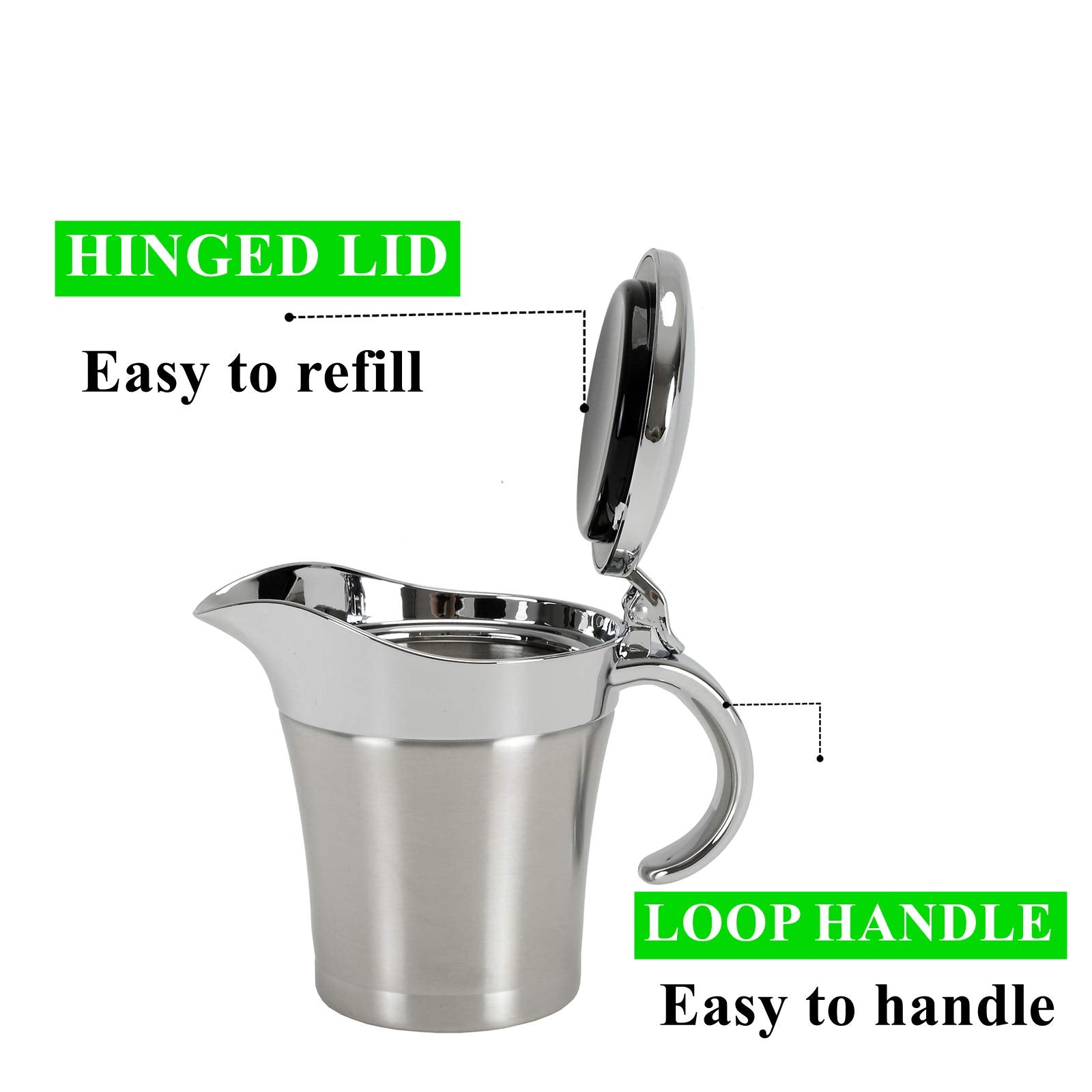 Yopay Stainless Steel Gravy Boat, 16 ounce Gravy Sauce Double Insulated Insulated Jug Sauce Jug for Serving Gravy, Custard, Cream, Sauce