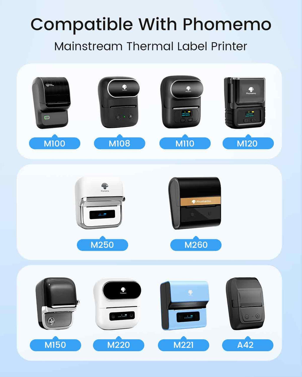 Phomemo Labels M110-300 PCS Sticker Labels for M110/M220/M260/M221/M250 Label Printer,1.97"x3.15" (50mm x 80mm), 100 Labels/Roll, for Small Business, Home, Office, Black on White
