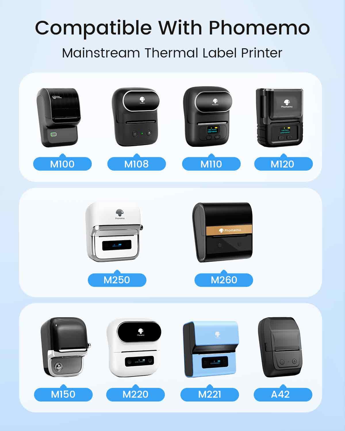 Phomemo Labels M110-300 PCS Sticker Labels for M110/M220/M260/M221/M250 Label Printer,1.97"x3.15" (50mm x 80mm), 100 Labels/Roll, for Small Business, Home, Office, Black on White
