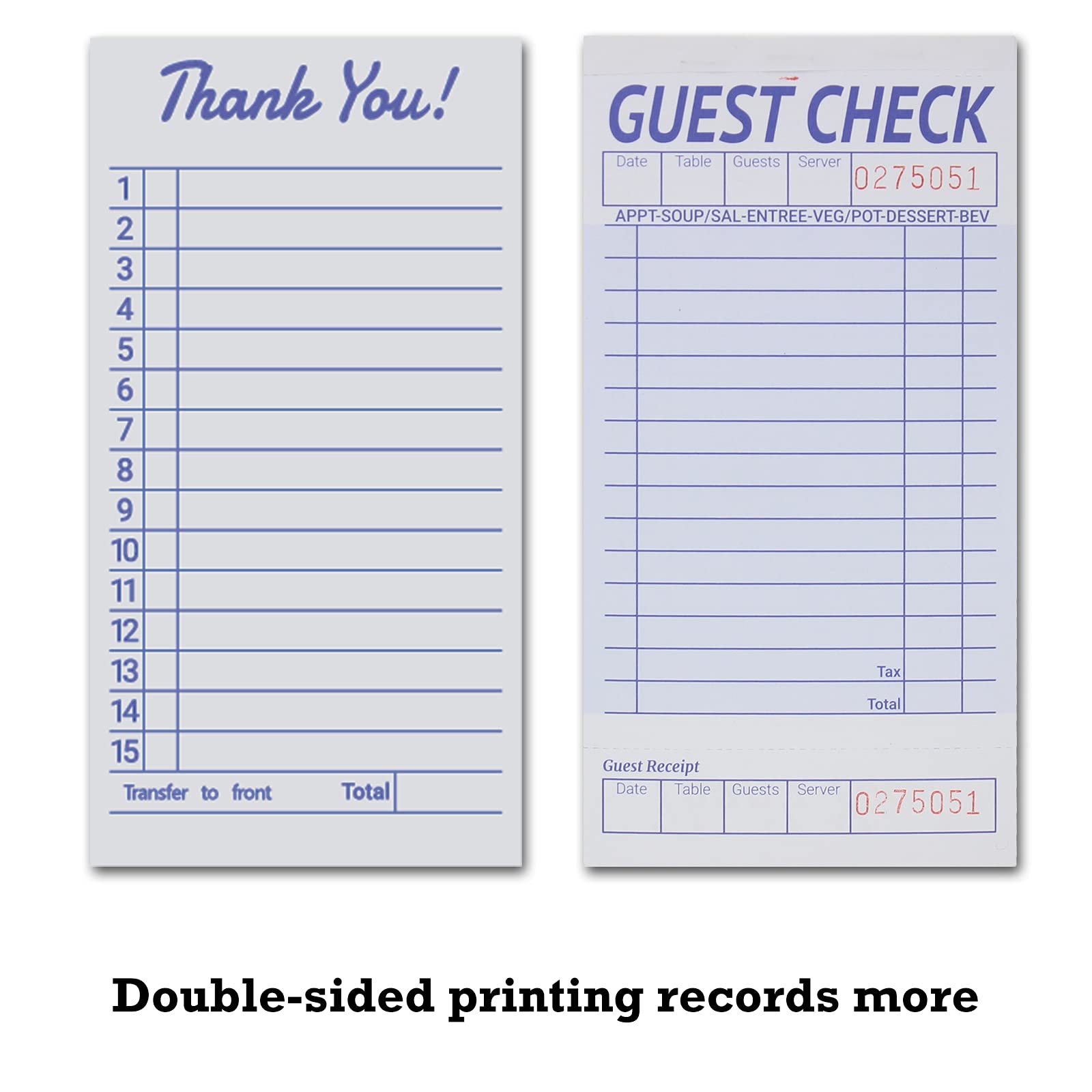 suituts 24 Pack Guest Checks Book/Server Note Pads, Waitress Notepad, Order Book for Restaurants, 1 Part Booked with 15 Lines, 50 Checks Per Book, with 6 Clips