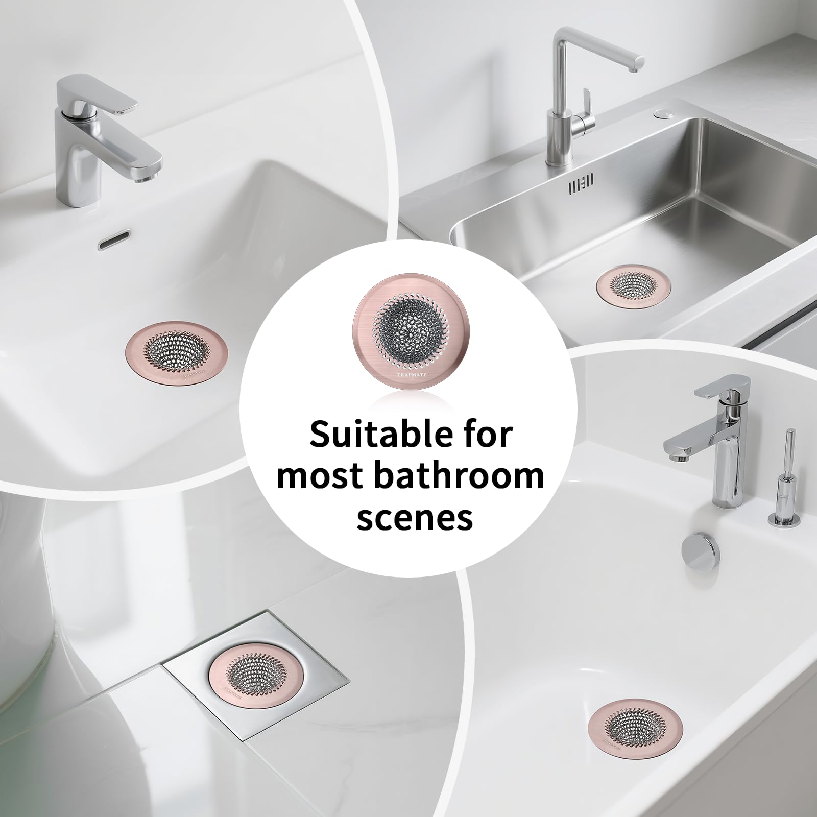 Shower Drain Hair Catcher, Easy Clean Bathtub Drain Hair Catcher, Anti-Slip Hair Catcher Shower Drain, Upgraded 304 Stainless Steel Tub Hair Catcher, Shower Drain Cover for Sink, Bathtub, Drain