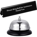Boao Desk Service Dinner Bell Metal Silver Call Bell and Double Side No Receptionist Sign Please Ring Sign for Service Assistance for Hotel School Restaurant Reception Area(Sliver Bell)