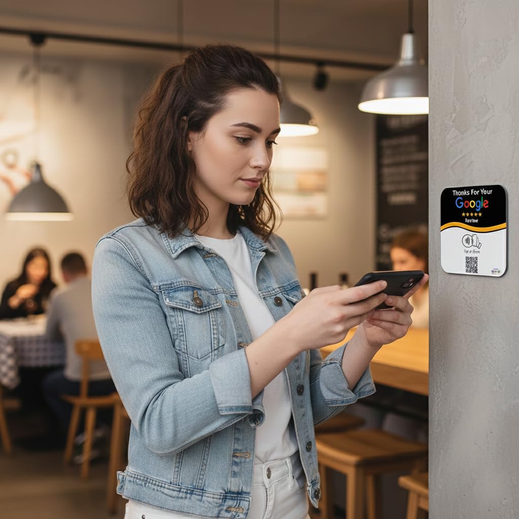 NFC Tap Plate (1-Pack) by Review Highway – Canada Made - Compatible with Google Reviews - NFC Tap & QR Scan for Instant Reviews - iPhone/Android Compatible – Reusable & Lightning Fast
