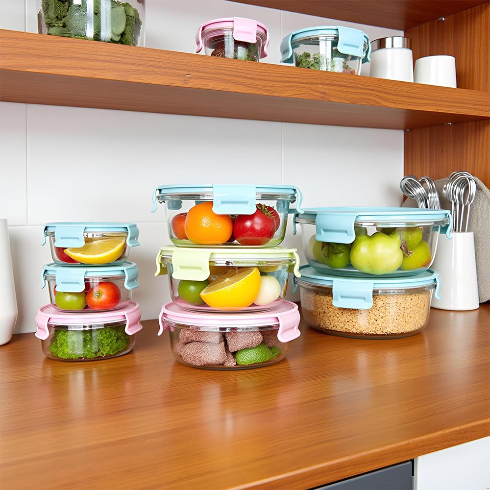 B.GUBOBOYA 4 Pack Round Glass Food Storage Containers With Lids, 1.5 Cup Round Soup Containers BPA-Free, Small Glass Food Containers for yogurt, work, Leftover and Microwave, Dishwasher, Freezer Safe