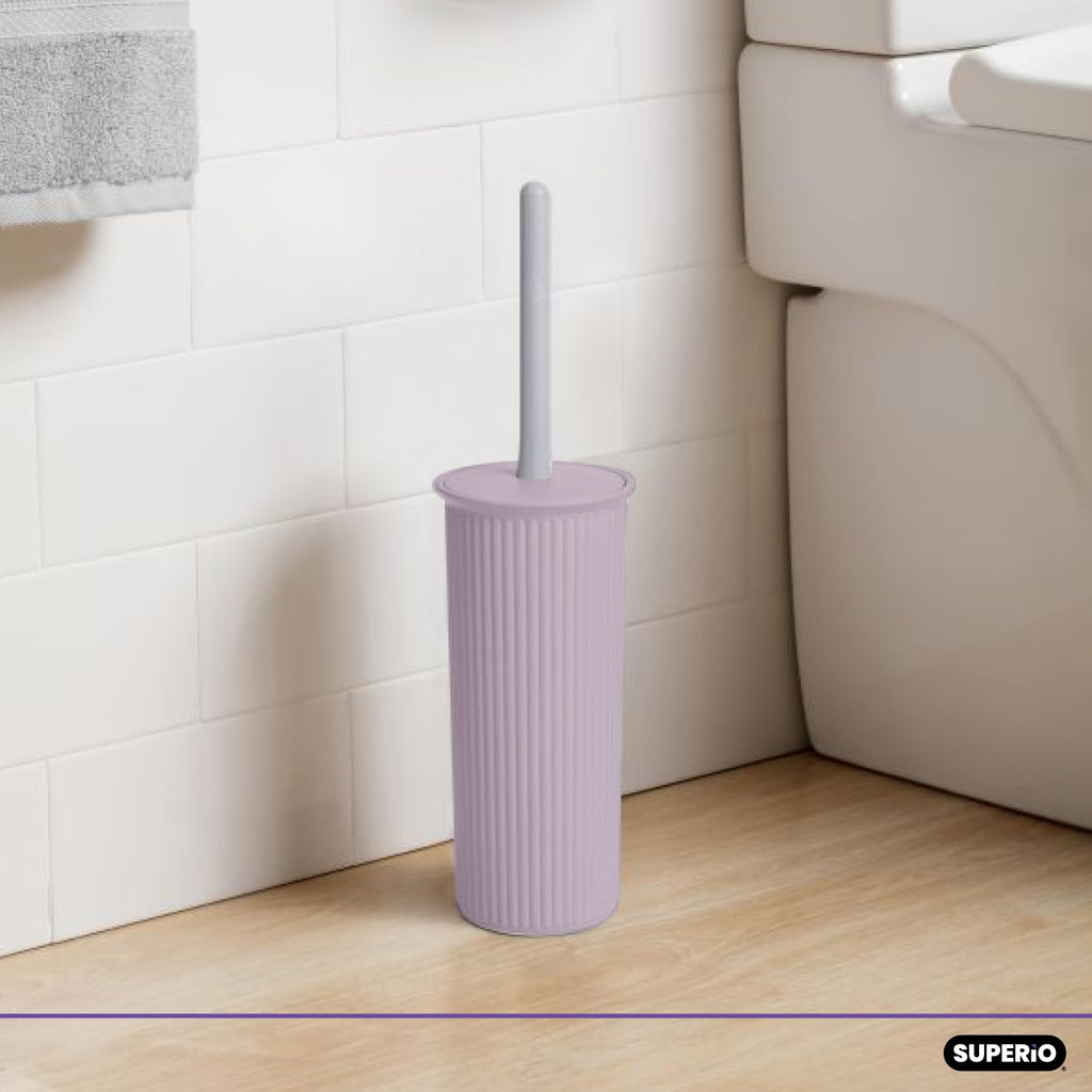 Superio Ribbed Collection - Decorative Plastic Toilet Bowl Brush and Holder Set, Lilac Purple (1 Pack) Cleaner Scrubber for Bathroom