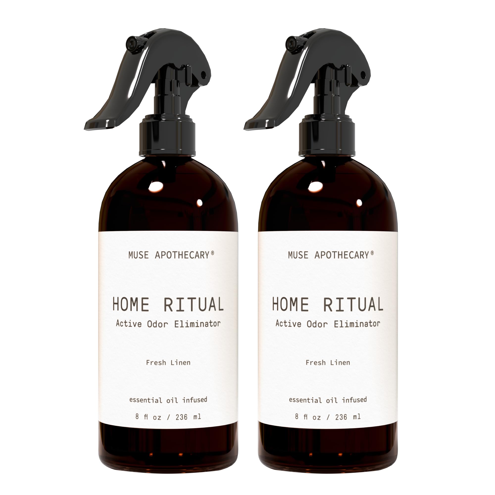 Muse Apothecary Home Ritual Active Odor Eliminator Spray - Furniture Deodorizer Spray & Bathroom Odor Eliminator for Home - Essential Oil Air Freshener - 8oz, Fresh Linen