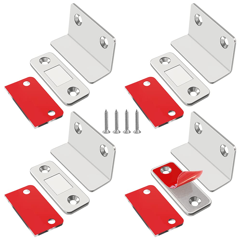 Magnetic Door Catch L-Shaped Jiayi 4 Pack Ultra Thin Cabinet Door Magnetic Catch for Drawer Magnets Adhesive Cabinet Latch Magnetic Closures for Kitchen Closet Door Closing Magnetic Catch Closer