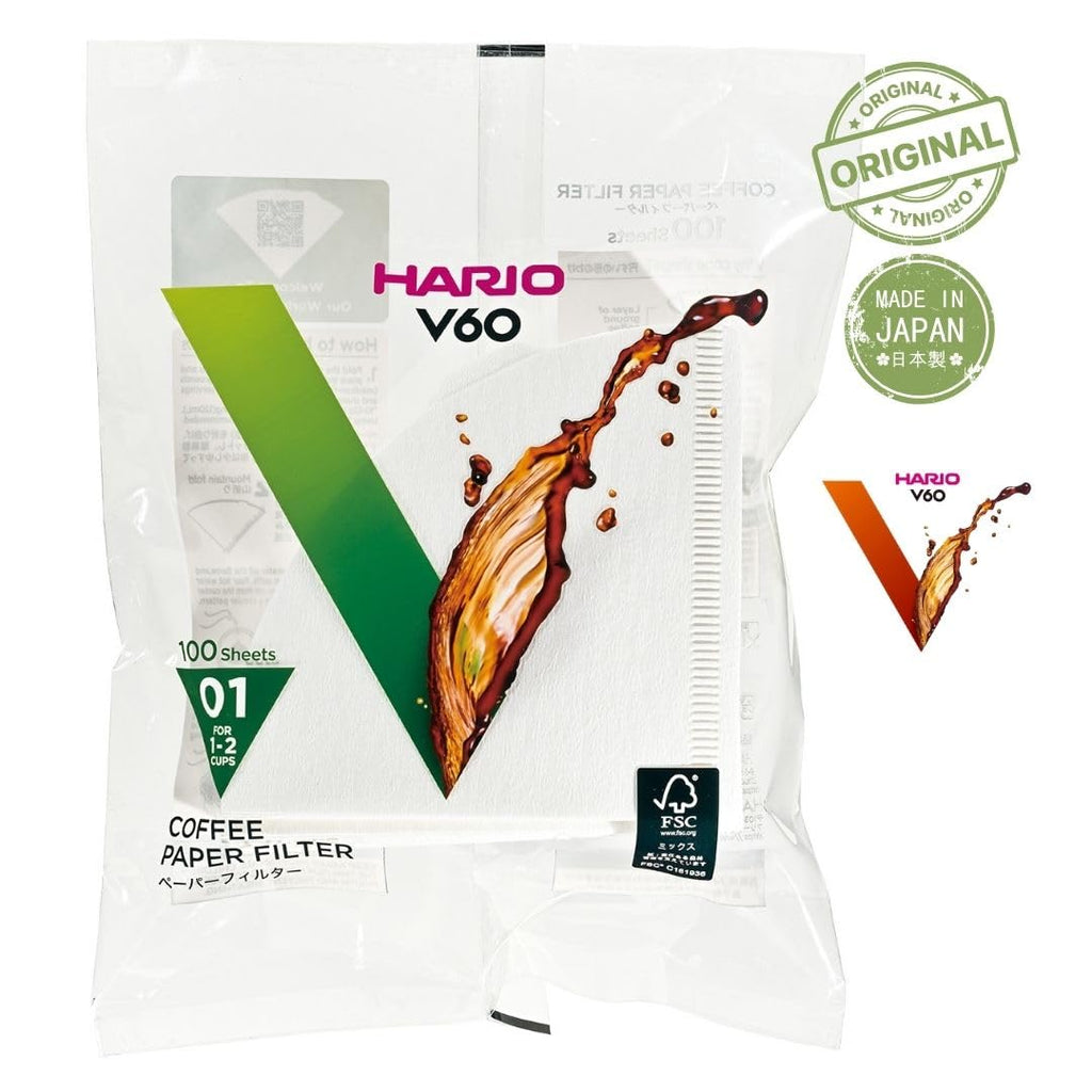 [2pcs Set] Hario V60 Misarashi Coffee Paper Filter (Size 01, 100 Count, White) 200 Total