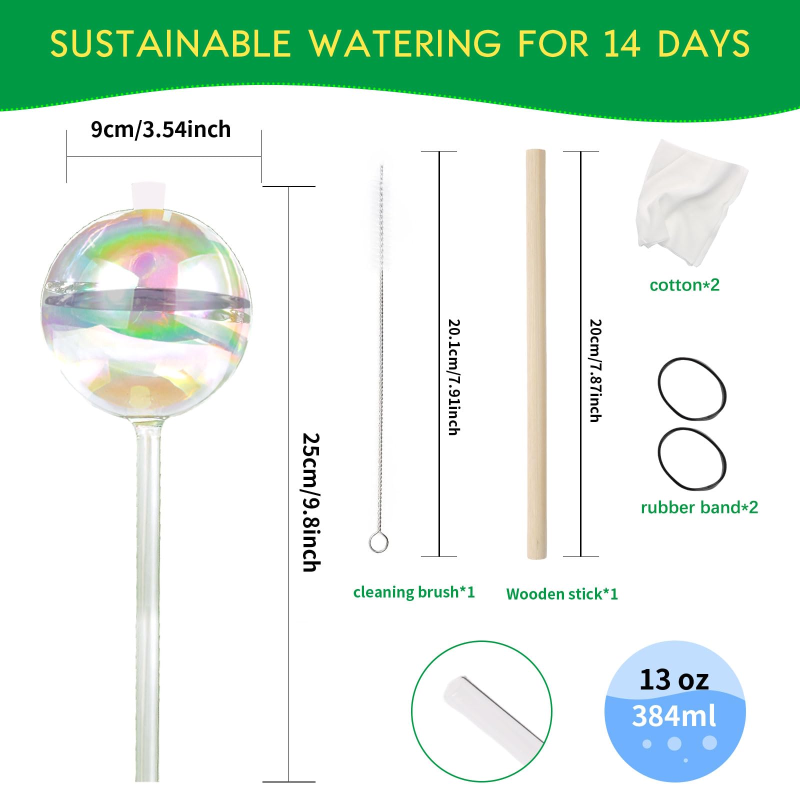 13 oz Up 2 Weeks Large Plant Watering Globes - Self Watering Bulbs for Indoor & Outdoor Plants, Glass Water Globes, Slow Watering for Plants While Away, Self Watering Planter Insert (Large 2-Pack)