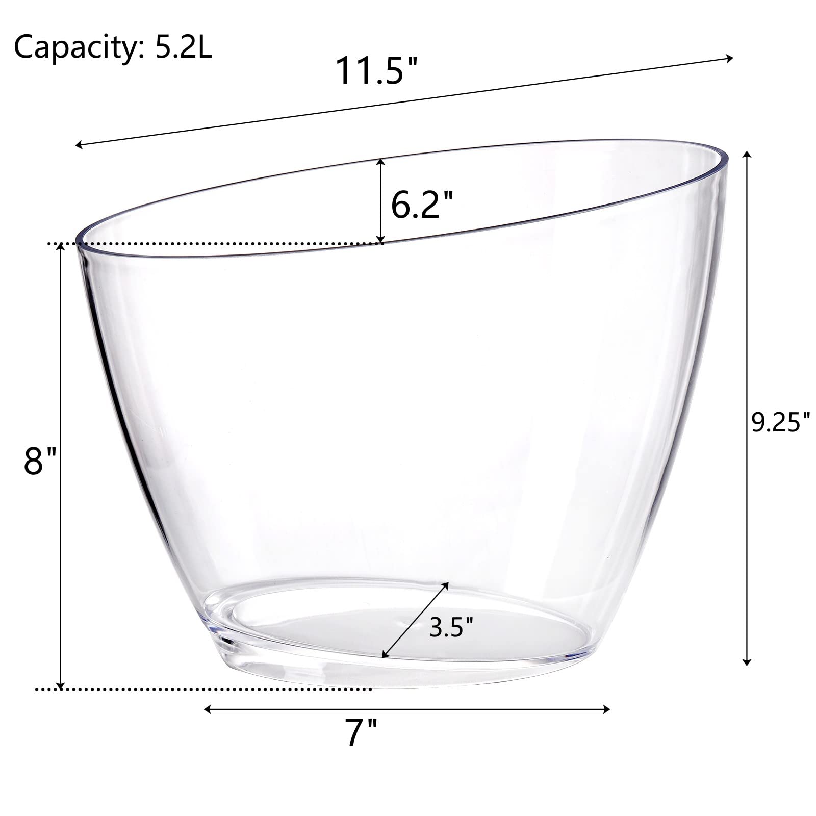 Lawei 2 Pack Acrylic Ice Bucket, 5.2L Clear Plastic Champagne Wine Bucket Chiller, Oval Bar Ice Cooler Container, Food Grade Beverage Storage Tub for Champagne, Beer Bottles, Drinks, Bar and Parties