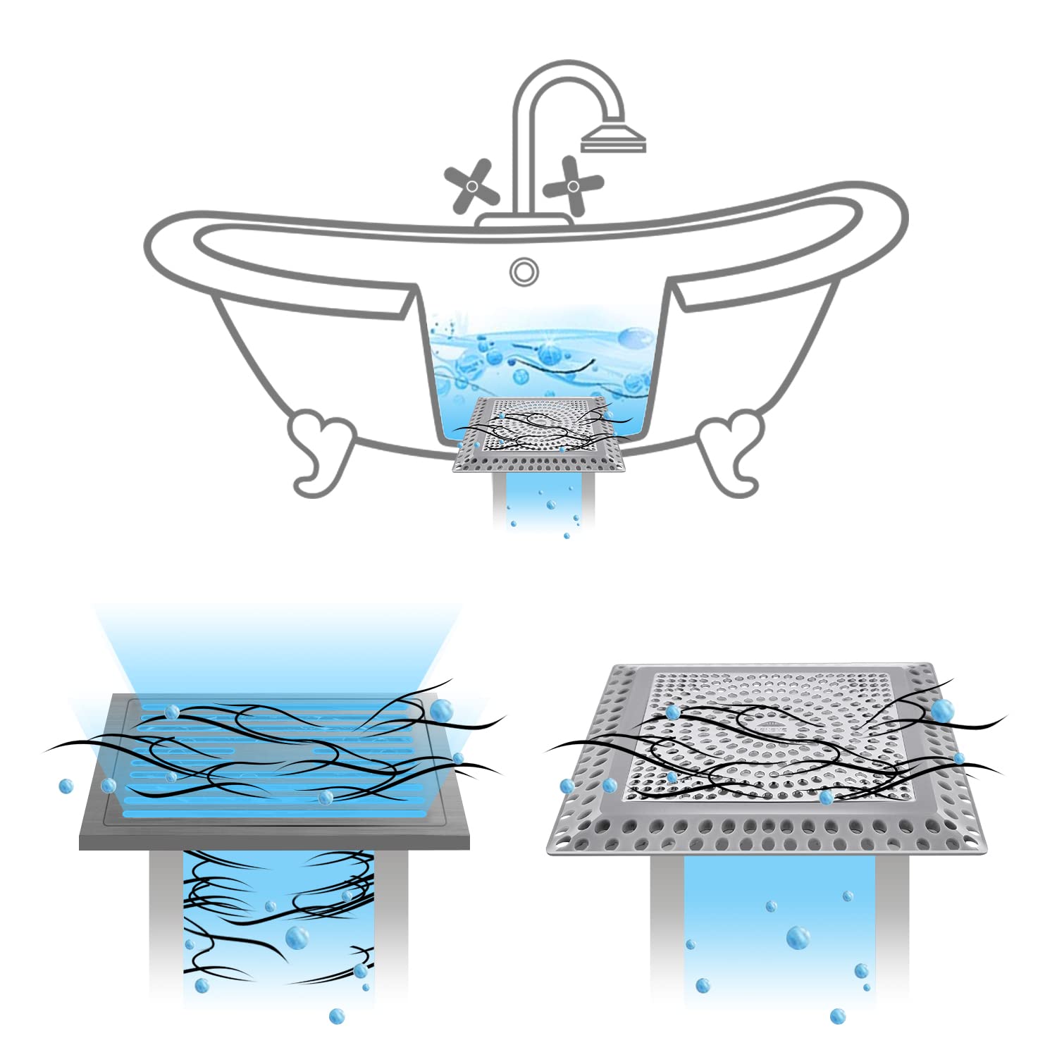 LEKEYE Shower Drain Hair Catcher | Drain Strainer | Shower Drain Cover Stainless Steel and Silicone