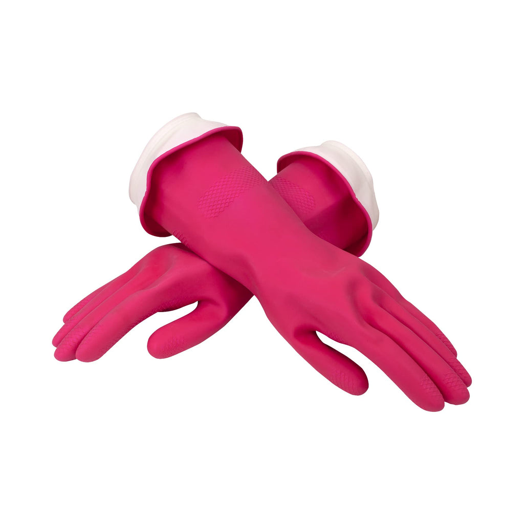 CASABELLA Pack of 2 Reusable Latex Water Block Cleaning Gloves with Cotton Lining, Large, Pink & Blue, CL00618CAD-001