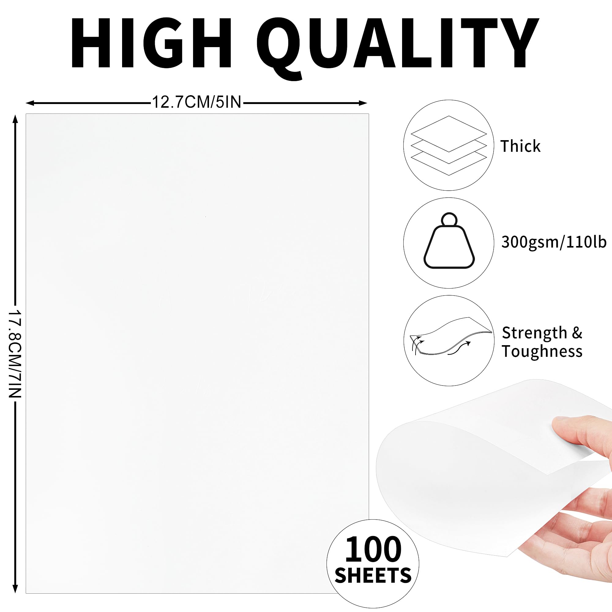 200 Sheets White Cards Blank - 5''x7'' White Card Stock 300gsm/110lb Thick Paper Cardstock, Heavy CardStock Blank for Wedding Invitations, Index Cards, Greeting, Note - PAP07300200