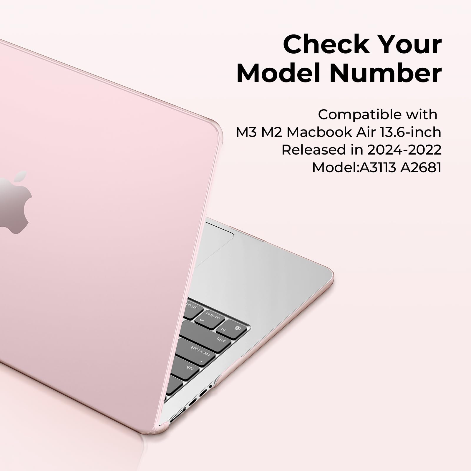 EooCoo Case Compatible with MacBook Air 13 inch M5 M4 M3 M2 2026-2022 A3449 A3240 A3113 A2681, 13.6" Hard Case Cover & Keyboard Skin & Screen Protector for Laptop Air 13.6 inch - Milky Pink