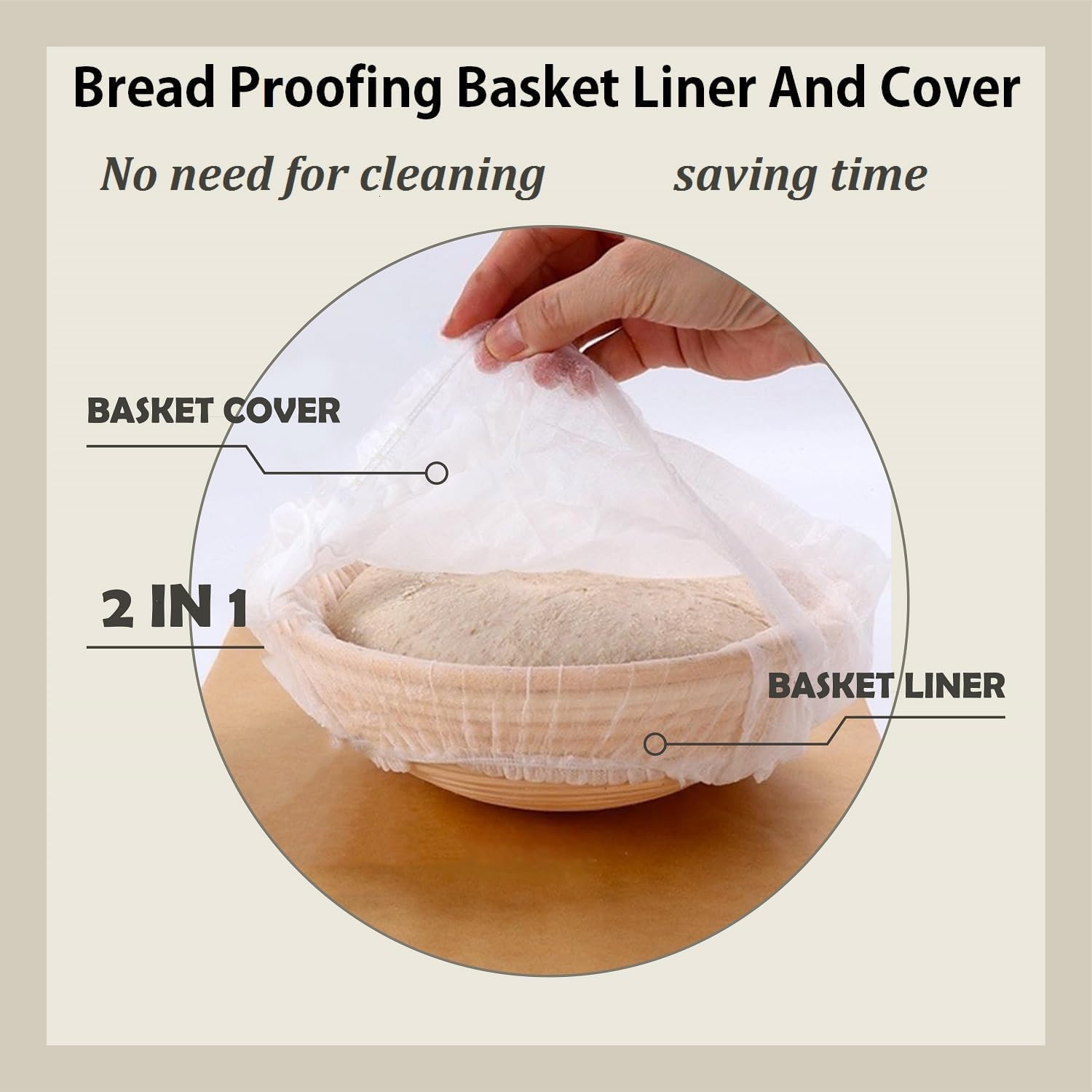 100 Pcs Banneton Liner,Banneton Bread Proofing Basket Non Woven Liners Non-Stick Dough,Bread Proofing Cover,Elastic Banneton Basket Liner for Prevents Dough from Sticking to Basket