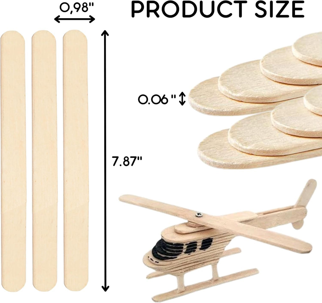 200PCS Wooden Sticks for Crafts – 8 Inch Wooden Sticks for Crafting Jumbo Bulk for DIY Jumbo Popsicle Rods for Waxing