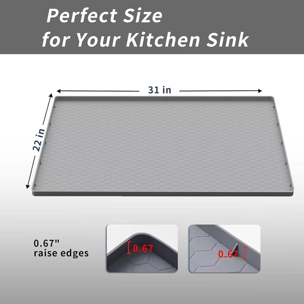 Under Sink Mat for Kitchen Waterproof, 31" x 22" Silicone Under Sink Tray, Under Sink Liner for Kitchen Bathroom Cabinet (Grey)