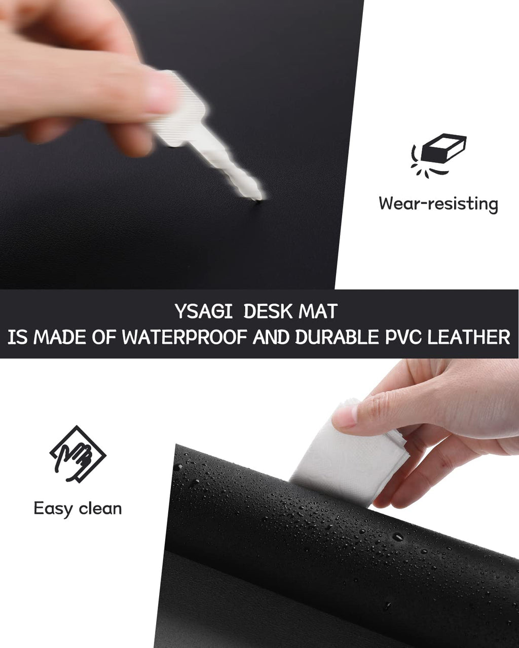 YSAGi Non-Slip Desk Pad,Mouse Pad,Waterproof PVC Leather Desk Table Protector,Ultra Thin Large Desk Blotter, Easy Clean Laptop Desk Writing Mat for Office Work(Black, 47.2" x 23.6")