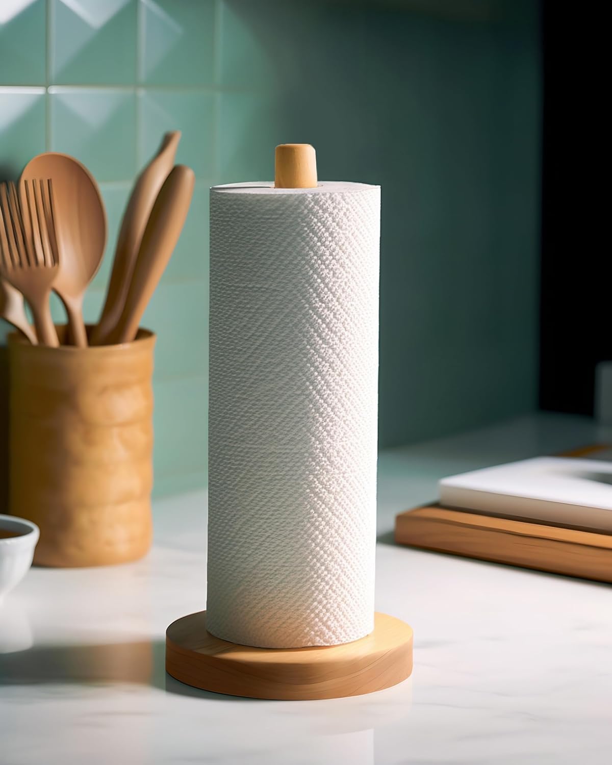 CHAUNCEY HOME Wooden Paper Towel Holder Stand - Kitchen Paper Hanger Rack Bathroom Towel Roll Stand Organizer Simply Standing Countertop Paper Roll Holder