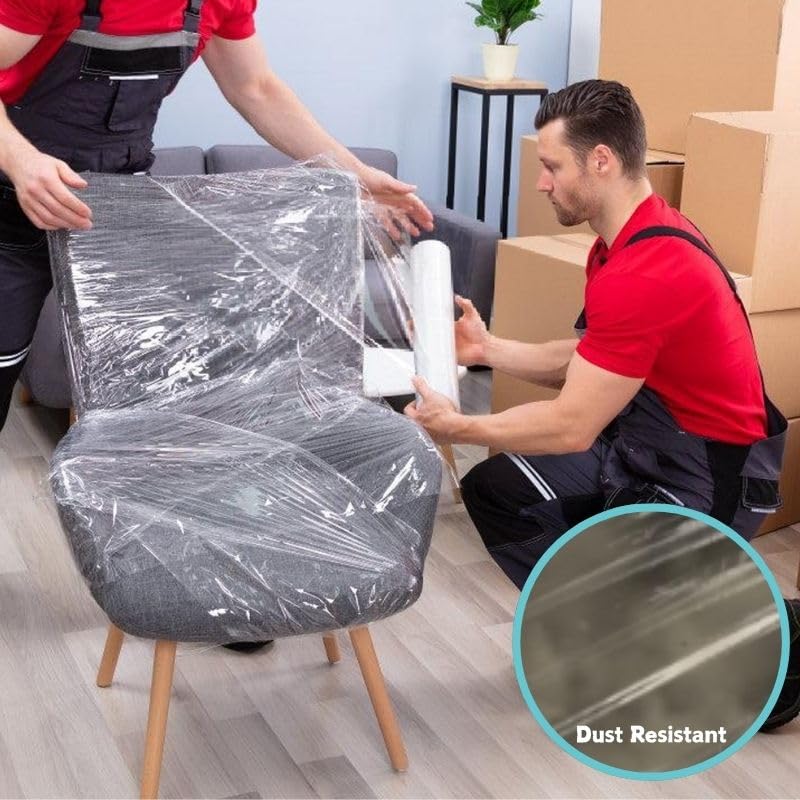 Stretch Film Wrap- 15"x1200ft Industrial Clear Shink Wrap for Pallet Wrapping, Moving, Packing