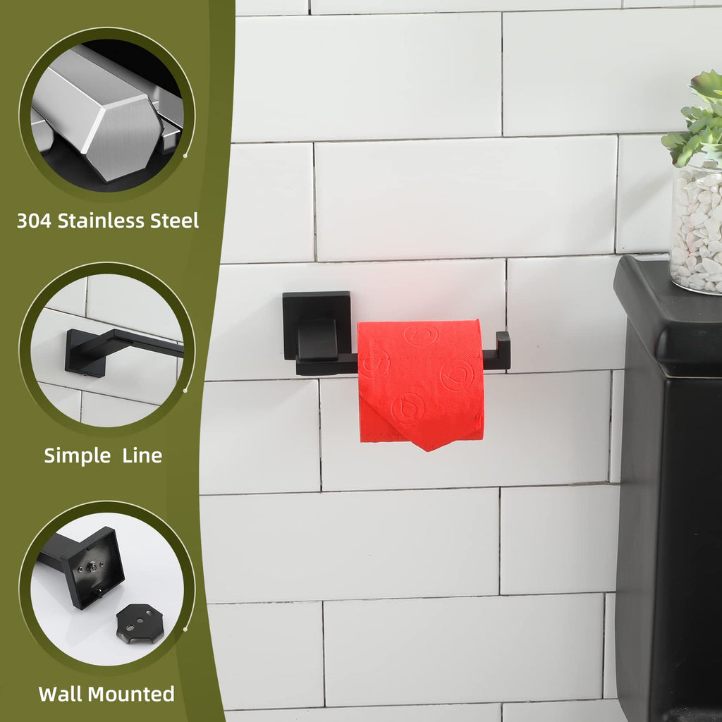 KOKOSIRI Black Toilet Paper Holder for Bathroom Tissue Paper Dispenser Stainless Steel Toilet Roll Holder Hold Mega Rolls Wall Mounted, B2006BK