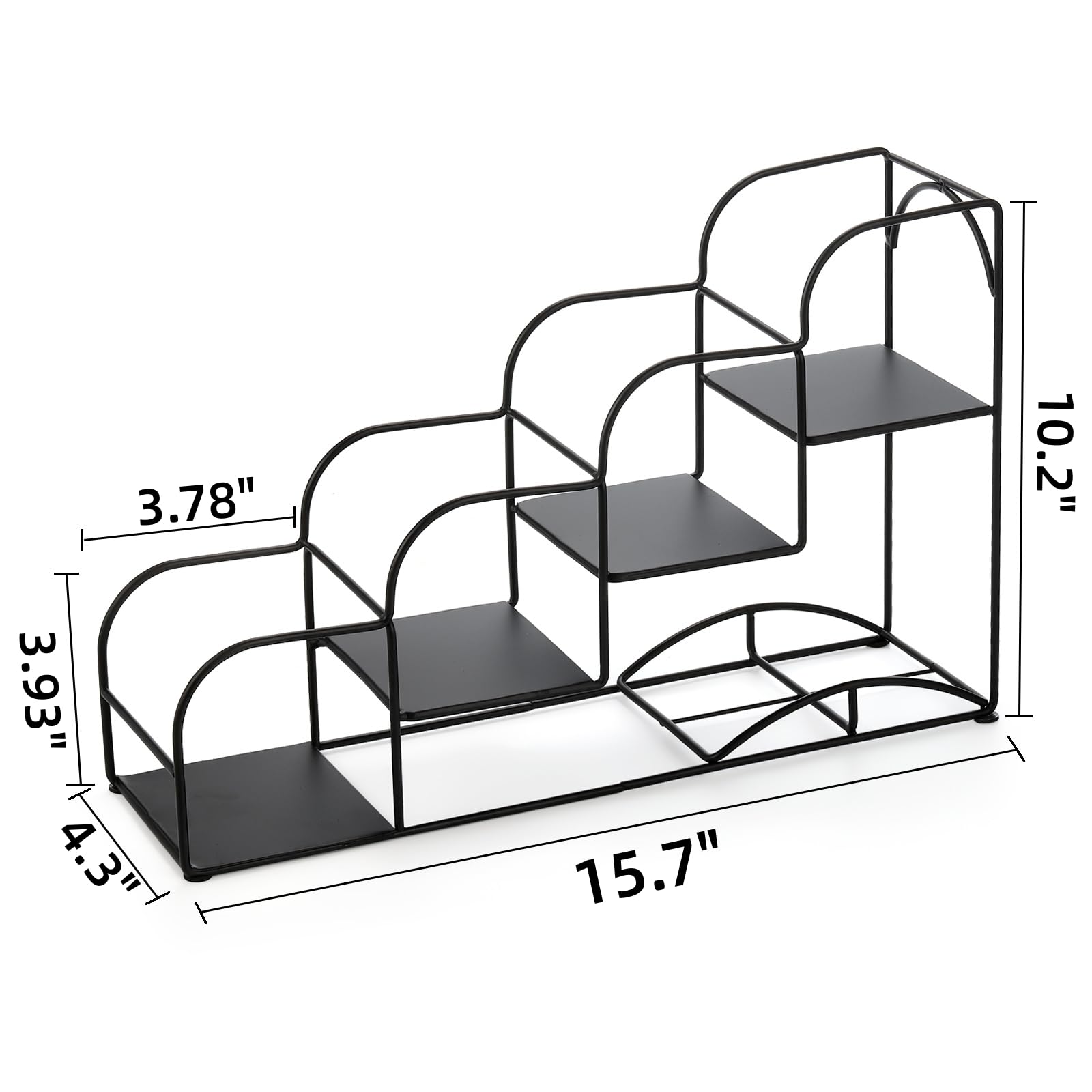 Noamus 4-Tier Syrup Bottle Holder, Iron 4 Compartment Bottle Organizer Rack, 16" Countertop Display Storage Shelf Bottle Stand, Metal Coffee Bar Organizer for Dressing, Wine, Juice, Kitchen, Black