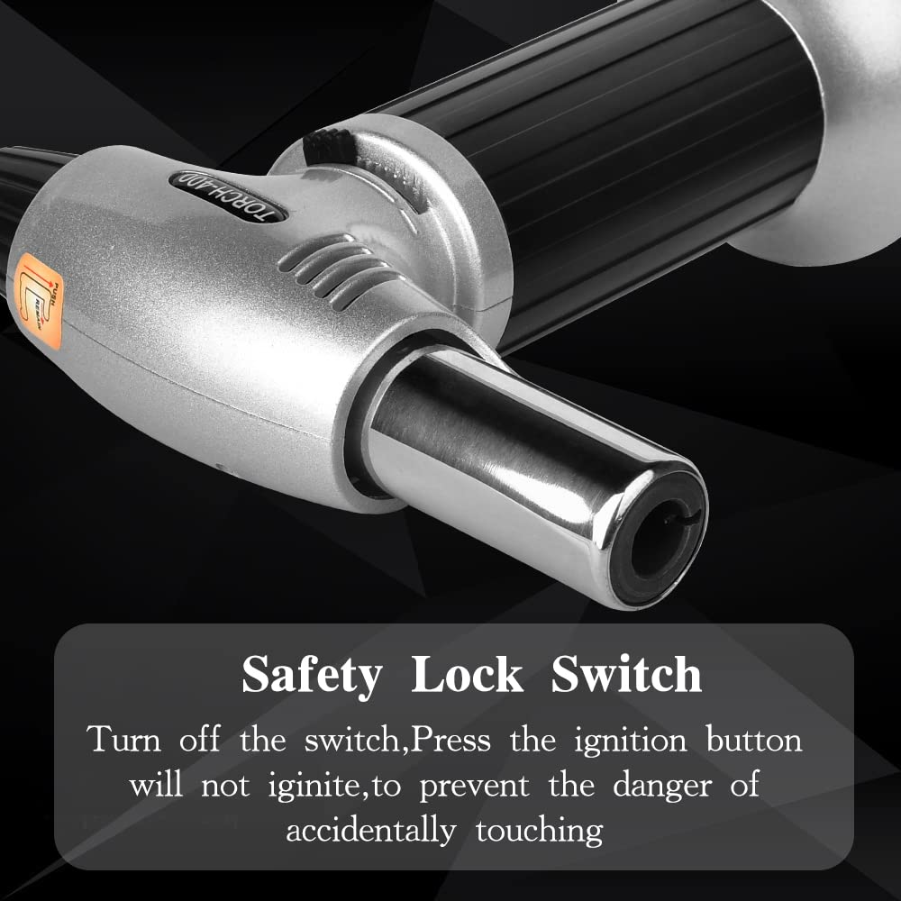 Butane Torch, Professional Culinary Torch Lighter, Blow Torch Refillable Portable, Kitchen Torch with Safety Lock and Adjustable Flame for Desserts BBQ Baking Camping (Butane Gas not Included)