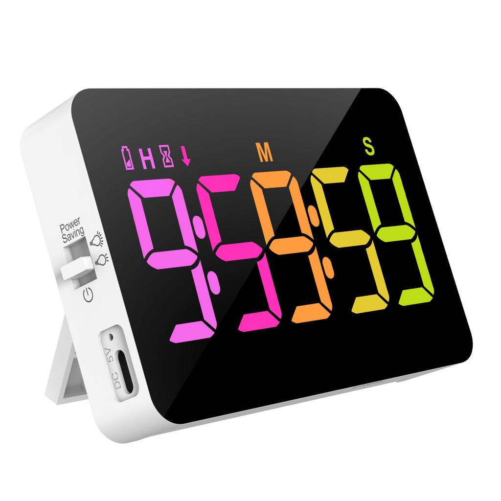 Kitchen Timer for Cooking, 10 RGB Color Changing Digital Magnetic Timer, Countdown/Up, Rechargeabilit, 3 Brightness Display, 3 Volume Levels and Vibration Mode, for Classroom, Home, Study, Fitness